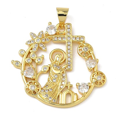 Brass Micro Pave Clear Cubic Zirconia Pendants KK-L257-21G-1
