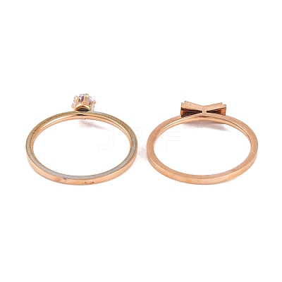 Bowknot PVD Vacuum Plating 304 Stainless Steel Finger Ring Set for Women RJEW-C086-29-RG-1