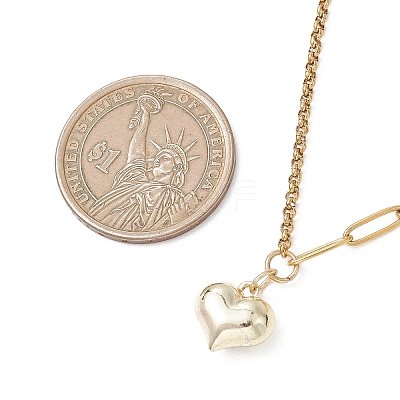 Alloy Heart Pendant 304 Stainless Steel Paperclip Chain & Rolo Chain Necklaces NJEW-JN05812-01-1