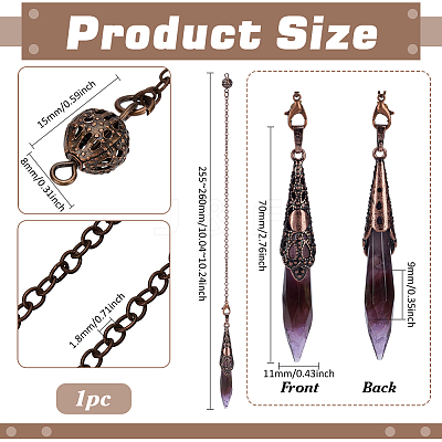 Natural Amethyst Cone Dowsing Pendulum Big Pointed Pendants AJEW-WH0606-26B-1