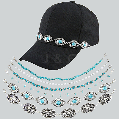 2 Sets 2 Styles Synthetic Turquoise Chips & Plastic Imitation Pearl Beads Hat Chain AJEW-CN0004-03-1
