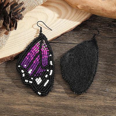 Bohemian Style Green Butterfly Wing Glass Bead Handmade Dangle Earrings FV2215-1