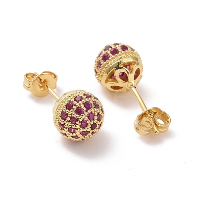 Hot Pink Cubic Zirconia Disco Ball Stud Earrings EJEW-C030-02-1
