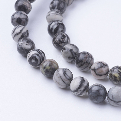 Natural Netstone Round Beads Strands G-G735-90-6mm-1