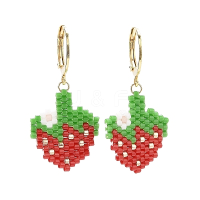 5 Pairs 5 Styles Handmade Japanese Seed Braided Fruit Dangle Leverback Earrings & Stud Earrings EJEW-MZ00022-1