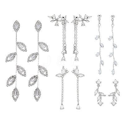 5 Pairs 5 Styles Crystal Rhinestone Leaf Dangle Stud Earrings EJEW-AN0003-54-1