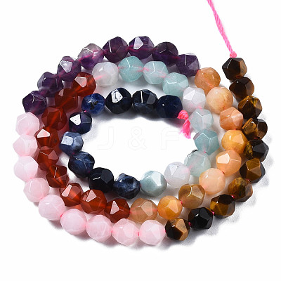 Chakra Theme Natural Tiger Eye & Rose Quartz & Amethyst & Topaz Jade & Red Agate & Amazonite & Sodalite Beads Strands G-S376-002A-1