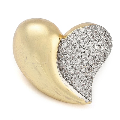 Heart Brass Micro Pave Clear Cubic Zirconia Open Cuff Ring for Women RJEW-Q819-18G-1
