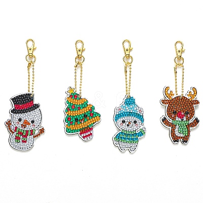 Christmas Theme DIY Diamond Painting Keychain Kit DRAW-PW0007-03F-1