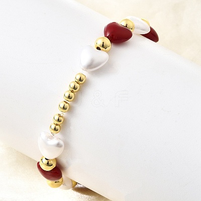 Valentine's Day ABS Imitation Pearl Beads Stretch Bracelets for Women BJEW-D317-08C-G-1