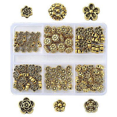 120Pcs 6 Styles Tibetan Style Alloy Beads TIBEB-YW0001-30-1