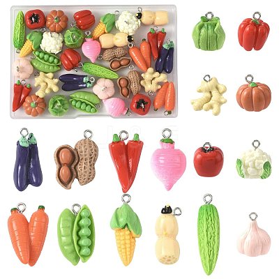 32Pcs 16 Styles Resin Iron Pendants RESI-FS0002-26-1