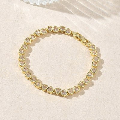 Heart Brass Micro Pave Clear Cubic Zirconia Link Chain Bracelets for Women BJEW-C156-07C-G-1