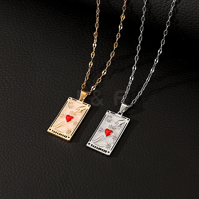 Brass Red Enamel Love Tarot Card Pendant Necklaces WH-WGEA1FC-01-1