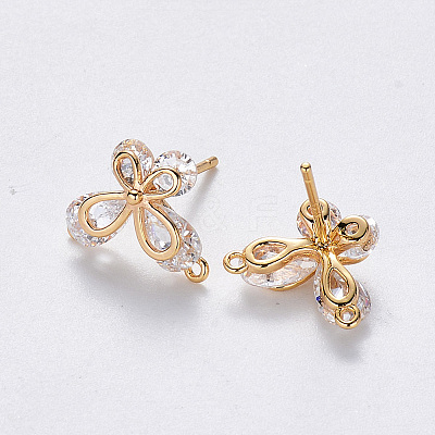 Brass Cubic Zirconia Stud Earring Findings X-KK-T049-08G-NF-1