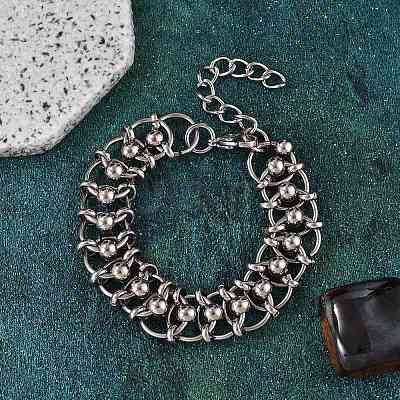 304 Stainless Steel Ball Rings Link Bracelets for Women BJEW-F488-17P-1