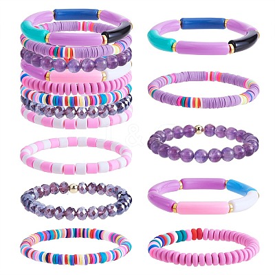 8Pcs 6 Style Synthetic Imperial Jasper & GLass Beaded Stretch Bracelets Set BJEW-SW00086-03-1
