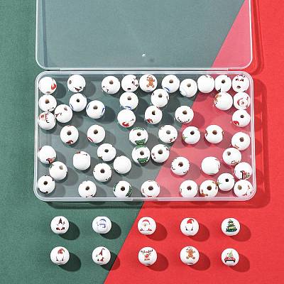 60Pcs 10 Styles Painted Natural Wood Round Beads WOOD-FS0002-46-1