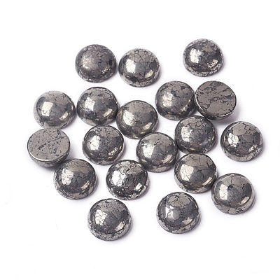 Half Round Natural Pyrite Cabochons X-G-I125-09-10x4mm-1