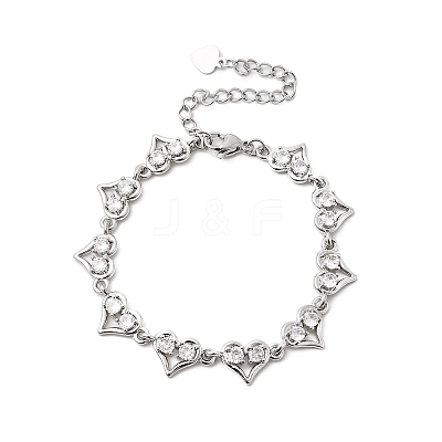 Heart Brass Micro Pave Cubic Zirconia Link Chain Bracelets BJEW-L715-01P-01-1