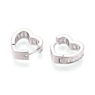 Brass Micro Pave Clear Cubic Zirconia Heart Hoop Earrings EJEW-T048-27P-1