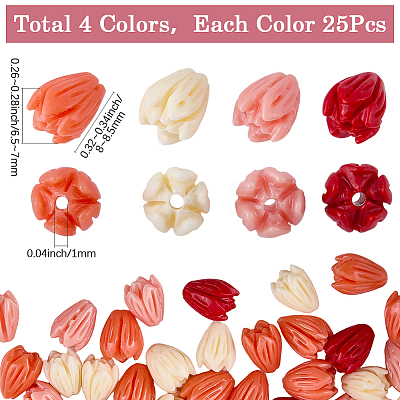 100Pcs 4 Styles Dyed Synthetic Coral Beads CORA-SP0001-18-1