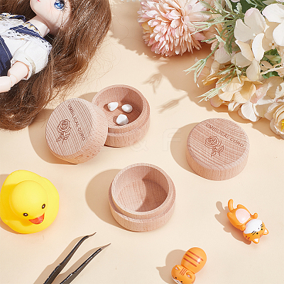 Round Wooden Umbilical Cord Storage Boxes with Carved Rose Pattern AJEW-WH0695-249-1