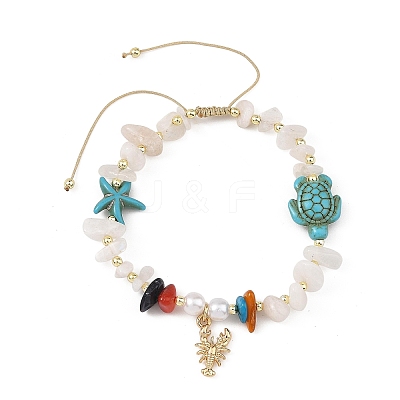 2Pcs 2 Colors Ocean Alloy Shrimp Charm Turtle Starfish Beads Bracelets BJEW-JB14190-1