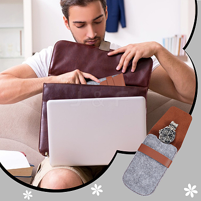 Portable PU Leather & Felt Single Watch Pouch Storage Bags ABAG-WH0248-501B-1
