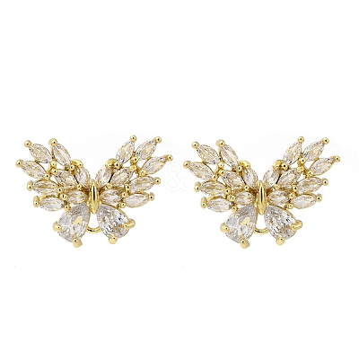 Brass Micro Pave Cubic Zirconia Stud Earrings Findings EJEW-F373-04G-1