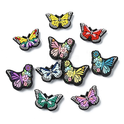 10Pcs 10 Styles Butterfly with Flower Food Grade Eco-Friendly Silicone Beads SIL-CJ0002-99-1