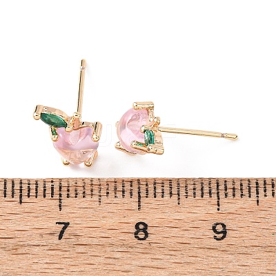 Brass Micro Pave Cubic Zirconia Apple Stud Earrings EJEW-L278-04G-1