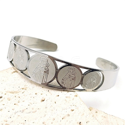 Religion 201 Stainless Steel Cuff Bangles for Women LS-BJEW-F507-02P-1