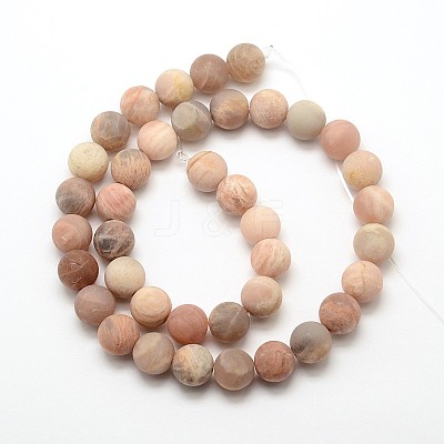 Natural Sunstone Frosted Round Bead Strands G-O039-07-8mm-1