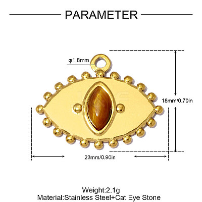 304 Stainless Steel with Cat Eye Pendants GL-OY001-01G-1