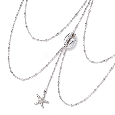 304 Stainless Steel Cable Chains & Electroplated Shell Pendant Tassel Thigh Leg Chains AJEW-AN00649-01-1