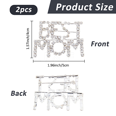 2Pcs Mother's Day Theme Word Best Mon Alloy Rhinestone Brooches JEWB-FH0001-86-1