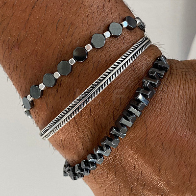 Synthetic Non-magnetic Hematite Beads Braided Bead Bracelets for Men YR7189-1