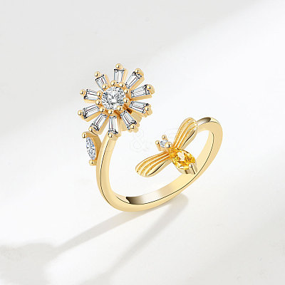 Brass Micro Pave Cubic Zirconia Rotating Cuff Rings for Women FS-WG7CCCF-21-1