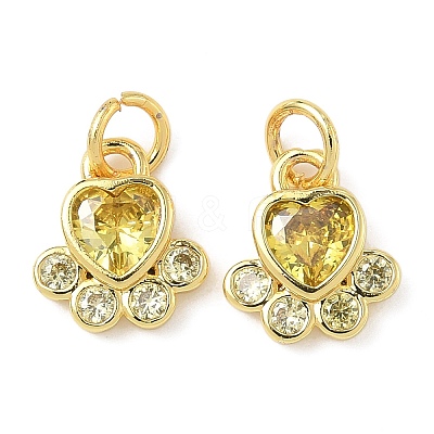 Brass Pave Cubic Zirconia Paw Print Charms KK-I355-17G-03-1