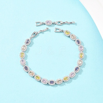 Platinum Tone Brass Micro Pave Cubic Zirconia Tennis Bracelets BJEW-B160-02P-03-1