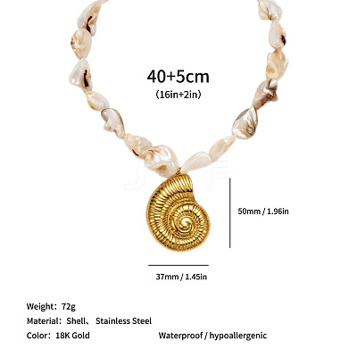 Ocean 304 Stainless Steel Pendant Natural Shell Nuggets Beaded Necklaces for Women WG8D776-03-1