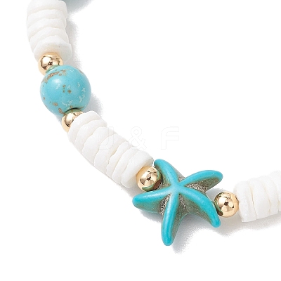 Natural White Shell & Synthetic Turquoise Beads Stretch Bracelets for Women BJEW-JB13477-02-1