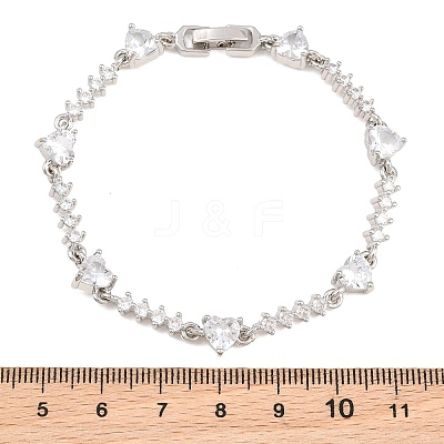Brass Pave Cubic Zirconia Heart Link Chain Bracelets for Women KK-CBA68DA-10P-01-1