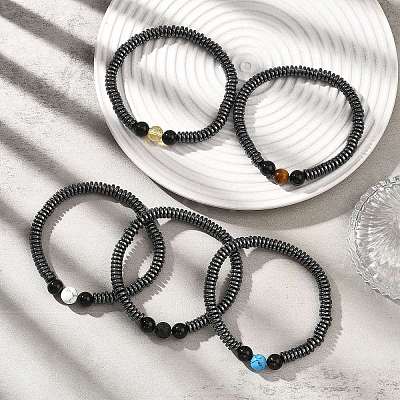 Natural & Synthetic Mixed Gemstone Beaded Stretch Bracelets for Women BJEW-JB12843-1