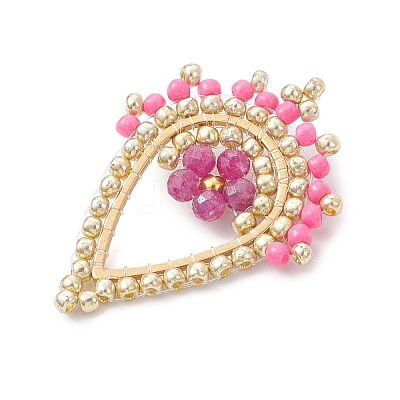 Faceted Round Natural Ruby & Glass Seed Beaded Pendants PALLOY-MZ01097-02-1