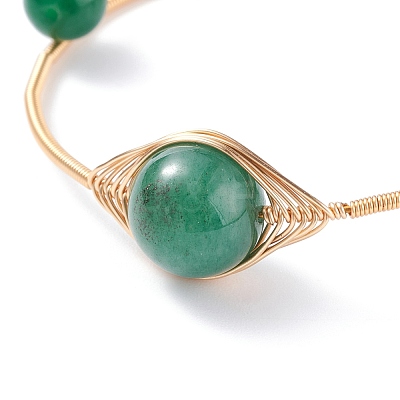 Natural Green Aventurine Round Beaded Bangle BJEW-JB07816-02-1