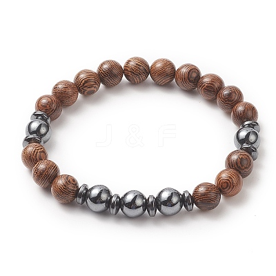 Gemstone & Natural Wood Beaded Stretch Bracelet for Men Women BJEW-JB09295-1
