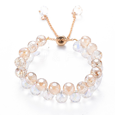 Sparkling Faceted Teardrop Glass Beads Slider Bracelets for Teen Girl Women BJEW-T016-07-1