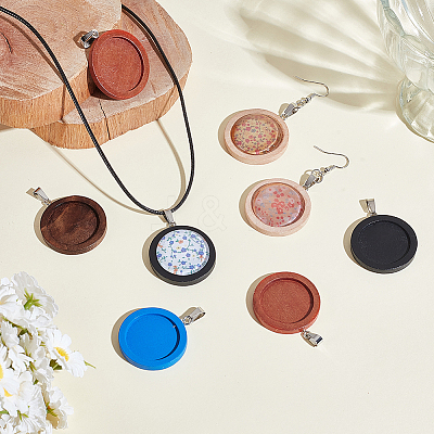 25Pcs 5 Colors Wooden Pendant Cabochon Settings WOOD-GA0001-92-1
